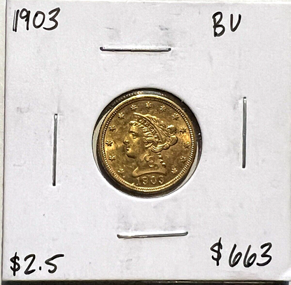 🔥 1903 SIGMA VERIFIED $2.50 Liberty Head Gold Quarter Eagle Pre1933 AU/BU Coin