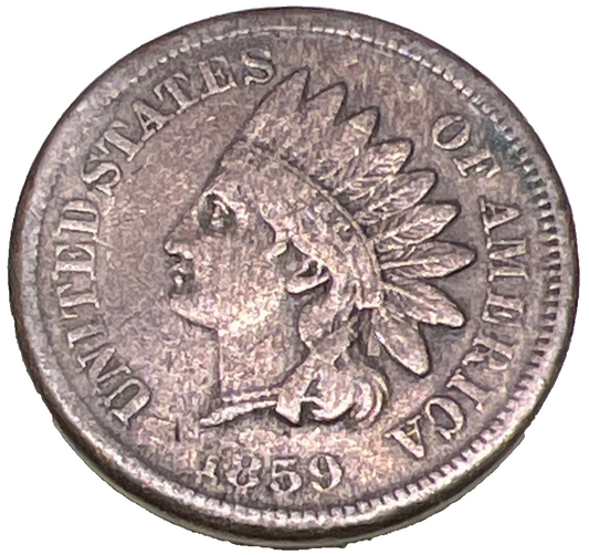 1859 1C Indian Head Cent Highly Collectable First Year Choice  F-VF  Features