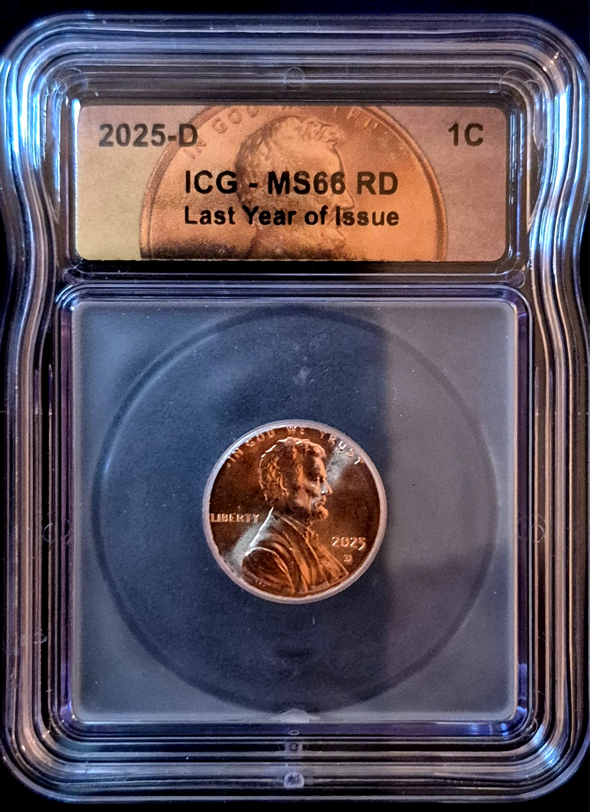 2025-D Lincoln Penny ICG MS66 RD - Last Year of Issue - Union Shield Final Year 