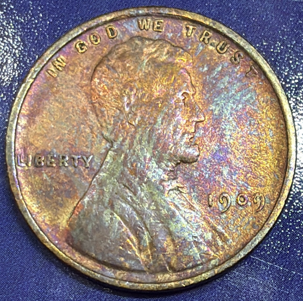 1909 Lincoln Wheat Cent 1C AU Rainbow Toned Brown Penny Philadelphia US Coin