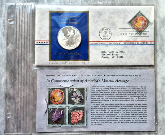 1974 Postmasters of America Mineral Heritage Sterling Silver Proof Medal FDC Set