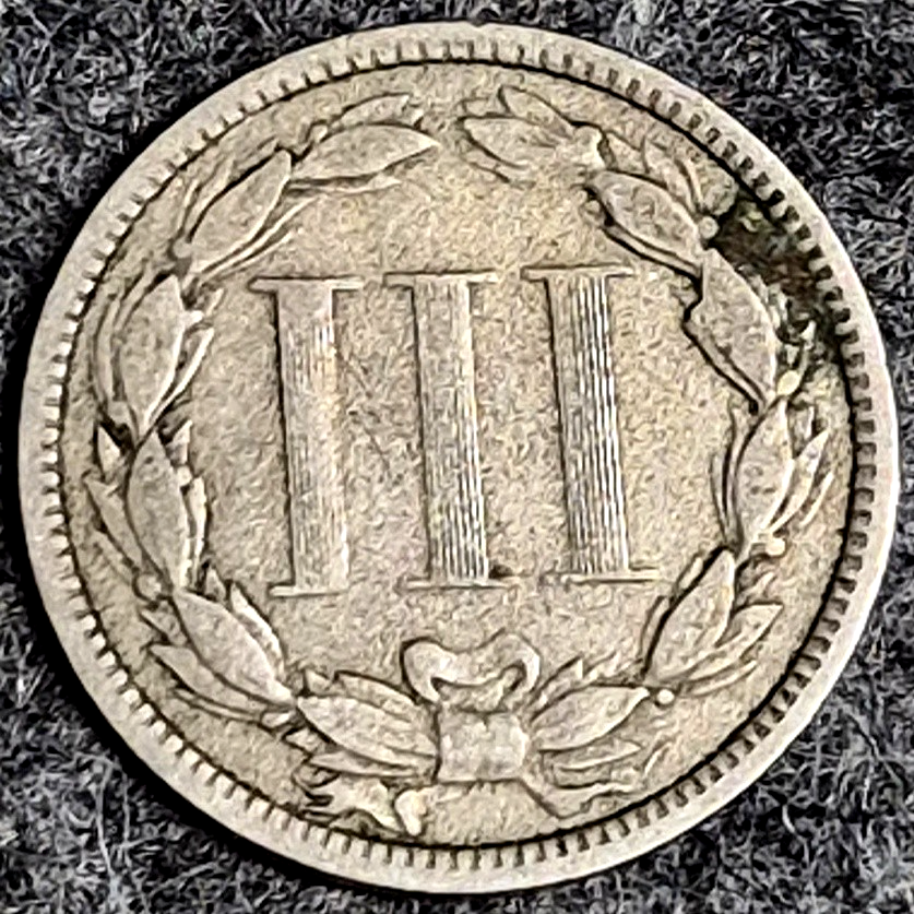 1873 Three Cent Nickel Open 3 VF Very Fine Raw US 3C Coin