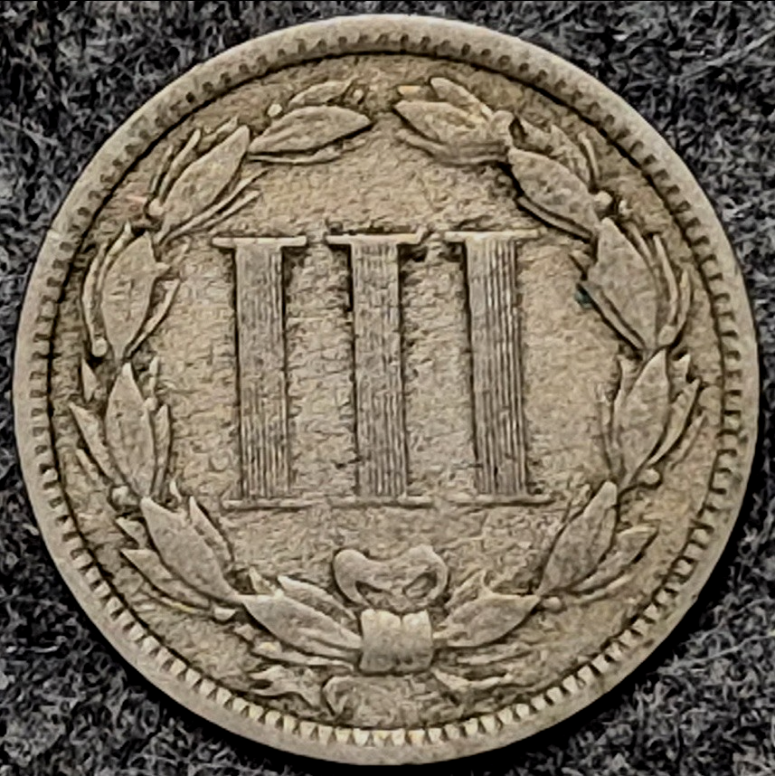 1873 Three Cent Nickel Closed 3 VF Very Fine Raw US 3C Coin
