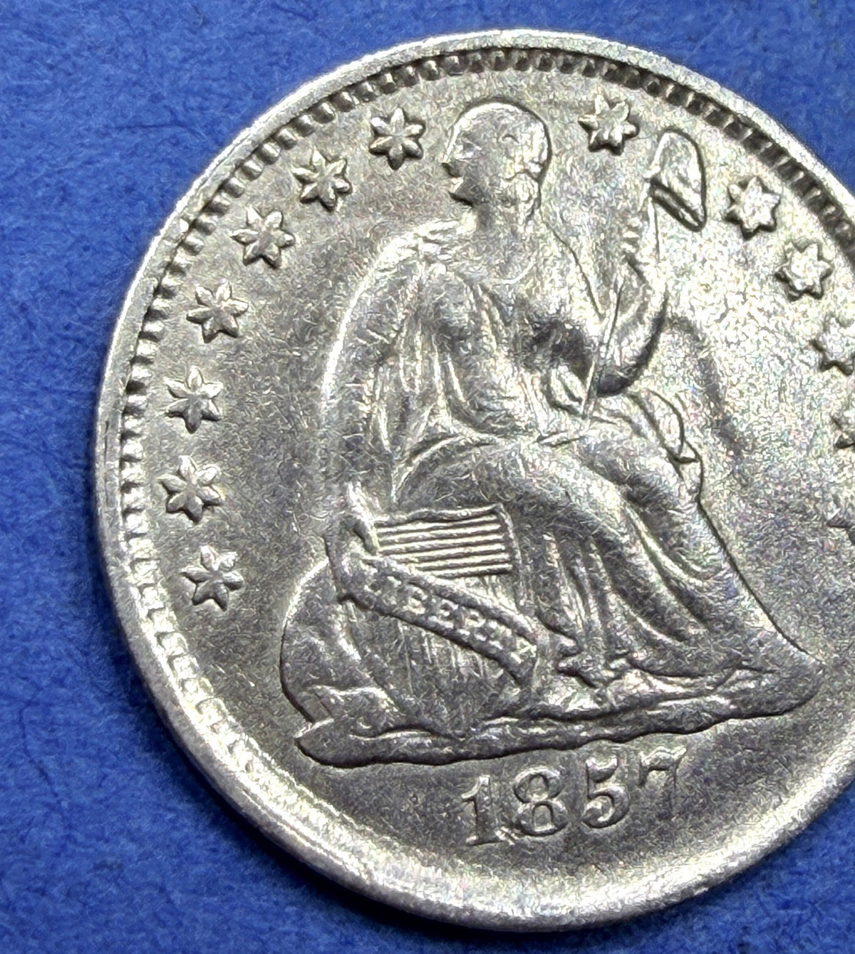 1857 Seated Liberty Half Dime H10C 90% Silver AU Lustrous Pre Civil War Type