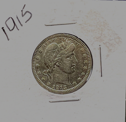 1915 Barber 90% Silver Quarter 25c Very Collectible Crisp VF-XF Features