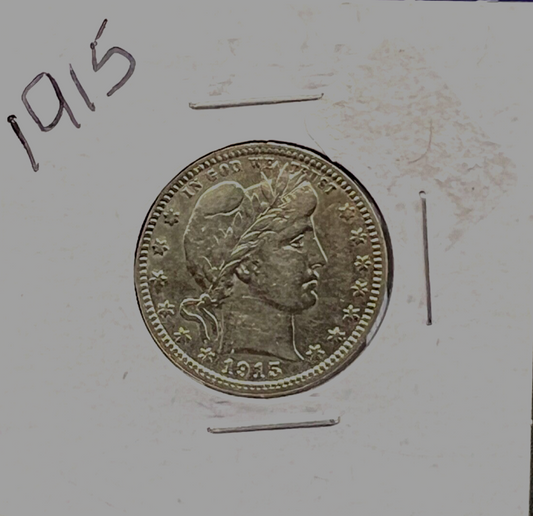1915 Barber 90% Silver Quarter 25c Very Collectible Crisp VF-XF Features