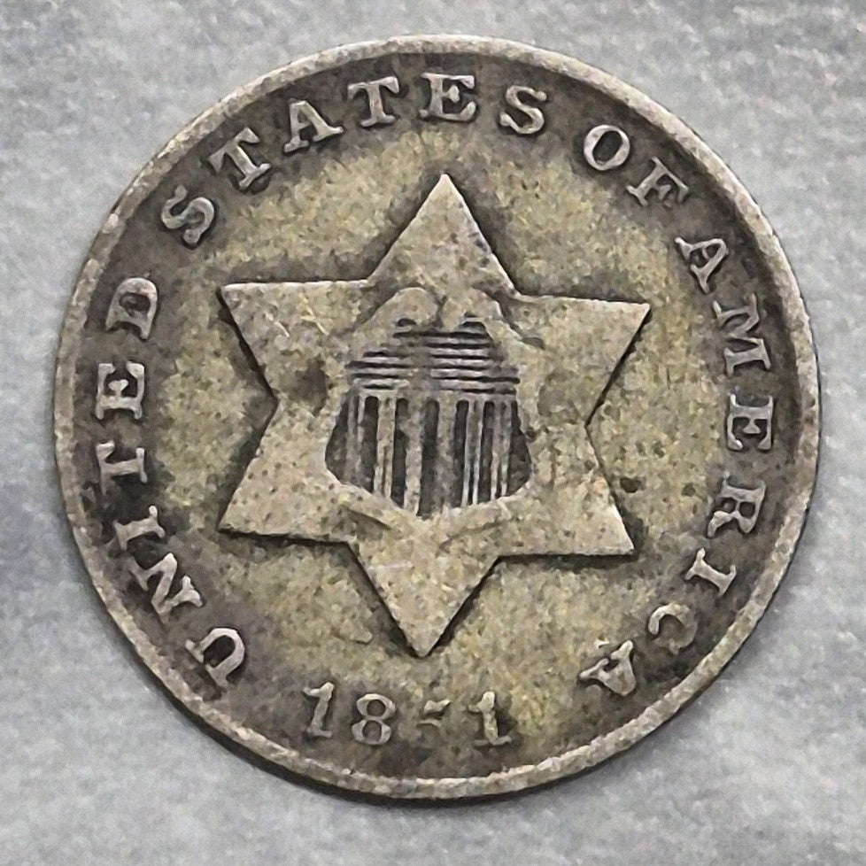 1851 Three Cent Silver Trime 3CS Type 1 First Year of Issue Philadelphia VF