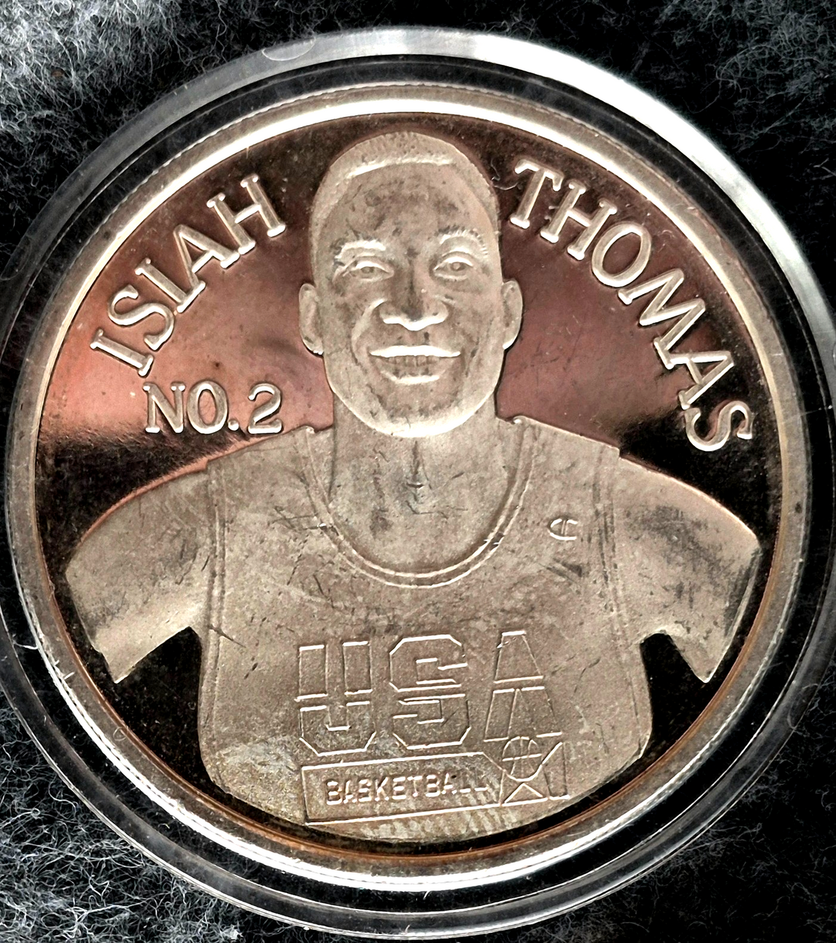 1992 Dream Team Isiah Thomas No. 2, 1 oz .999 Silver Round, #109 of 1,000, Toned