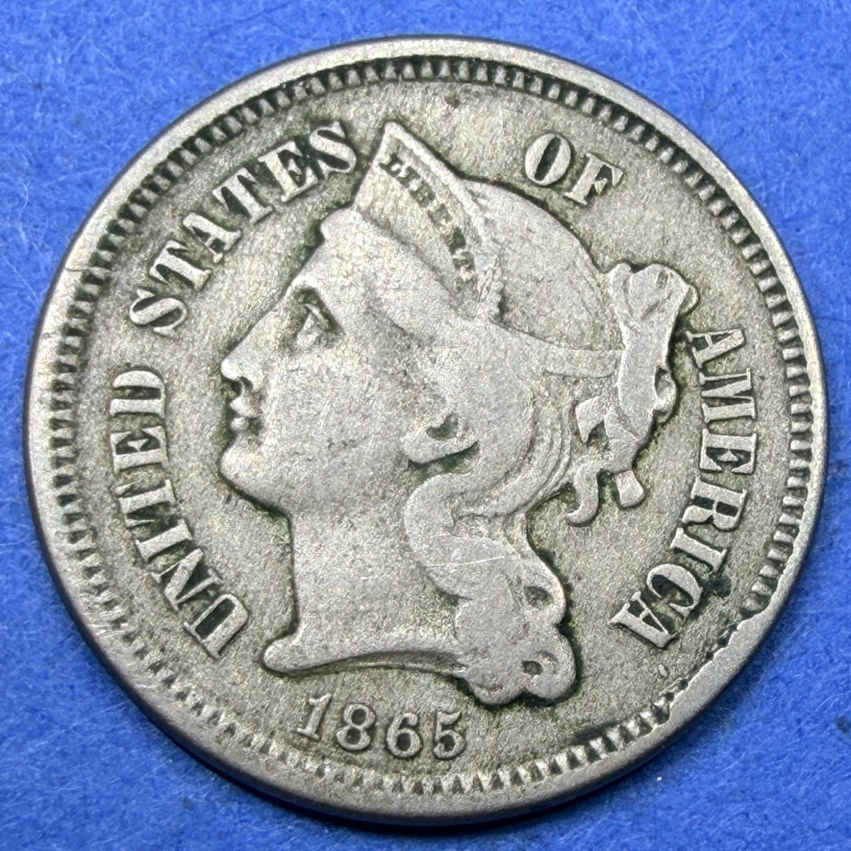 1865 Three Cent Nickel 3C VF Very Fine First Year of Issue Civil War Era Coin