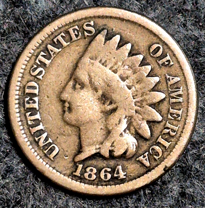 1864 Indian Head Cent VG Features Type II Chunky Oak Wreath Coin Shown