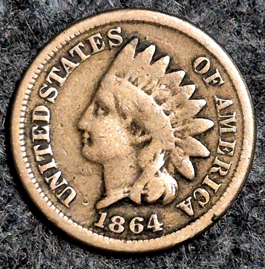 1864 Indian Head Cent VG Features Type II Chunky Oak Wreath Coin Shown