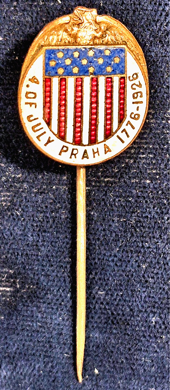 Vintage 1926 Czech US 4th of July 150th Anniversary Enamel Flag Stickpin Prague
