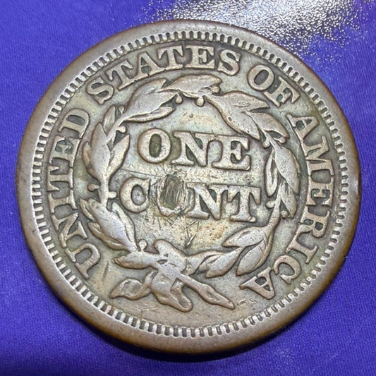 1848 Braided Hair Large Cent 1c F Fine Early US Copper Coin