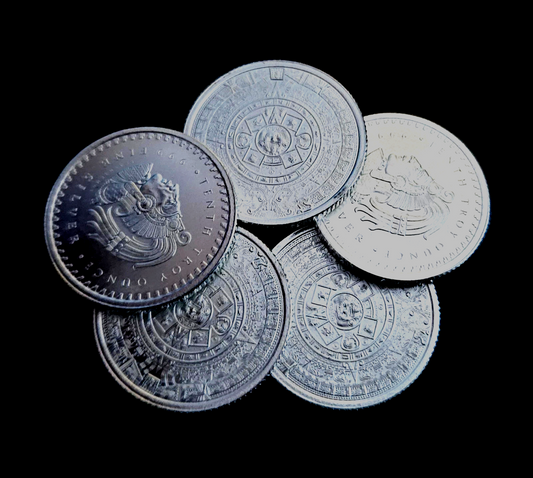 Lot Of (5) Aztec Calendar Rounds, 1/10 oz Fine .999 Silver Golden State Mint