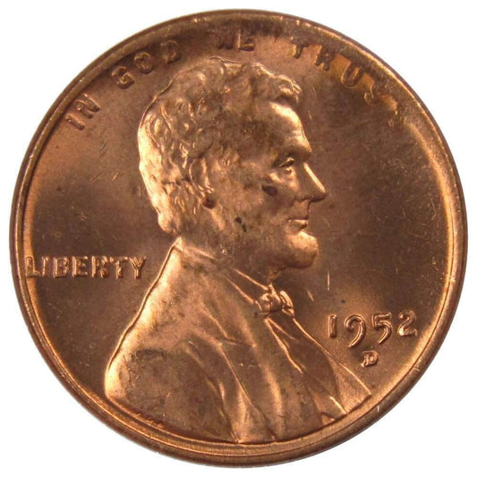 1952 D Lincoln Wheat Cent BU Brilliant Uncirculated 1C From OBW Bank Roll