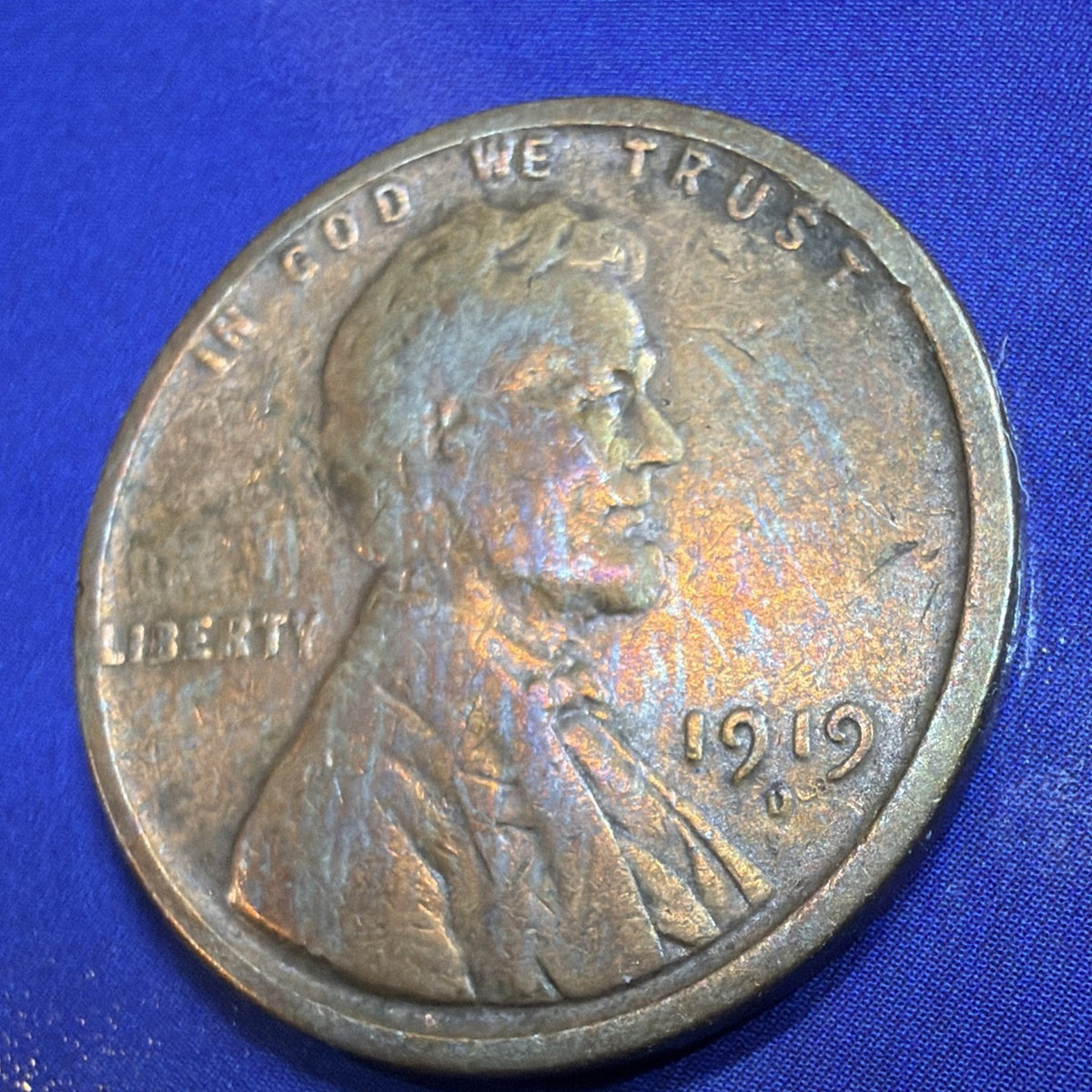 1919-D Lincoln Wheat Cent 1C F-VF Toned Brown US Coin Denver