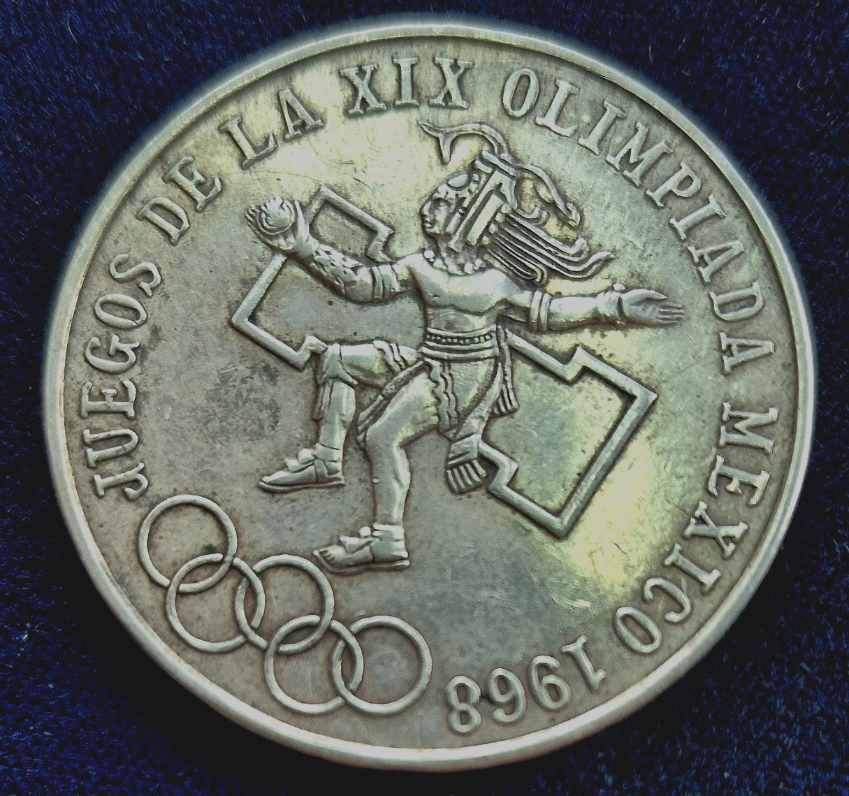 1968-Mo 25 Peso Olympic .720 Silver Plata AU+ High Center Ring Straight Tongue
