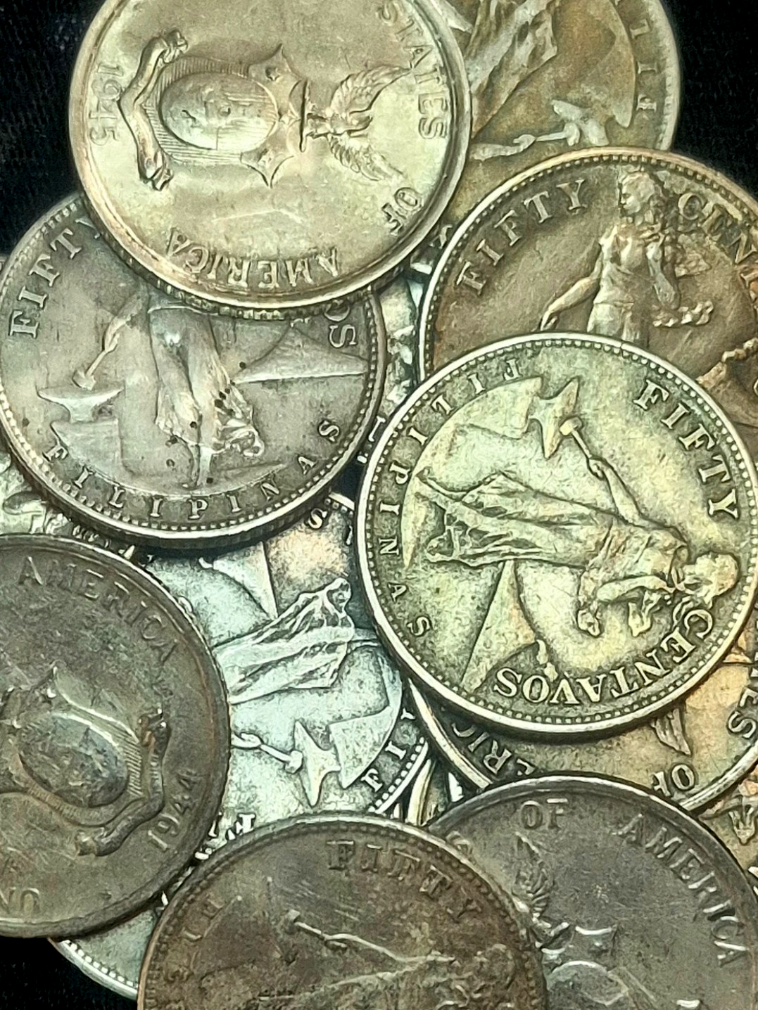 ☆1 Coin from Lot☆ 1944/1945 Philippines 50 Centavos .750 Silver Coin WWII Era