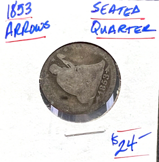 1853-P Seated Liberty 90% Silver Quarter ARROWS ONLY Album Filler 25c Coin