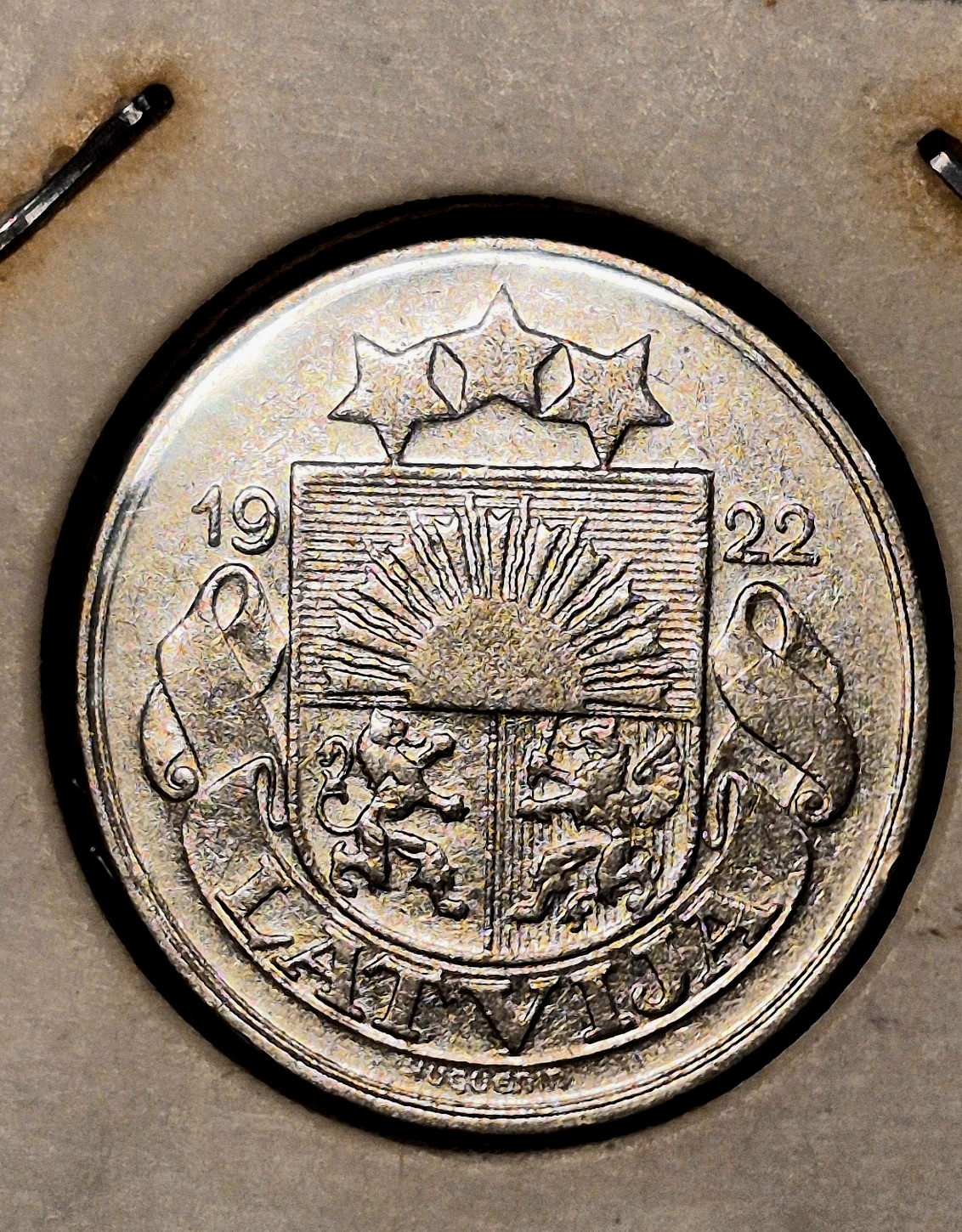 LATVIA 10 SANTIMI 1922 AU FEATURES KM4 LOW MINTAGE OLD VINTAGE FLIP POST WWI