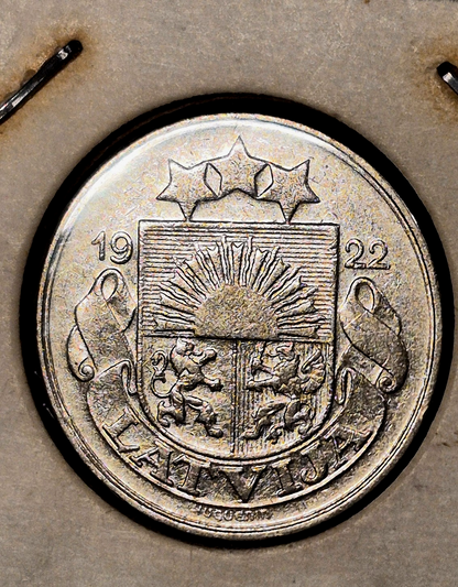 LATVIA 10 SANTIMI 1922 AU FEATURES KM4 LOW MINTAGE OLD VINTAGE FLIP POST WWI