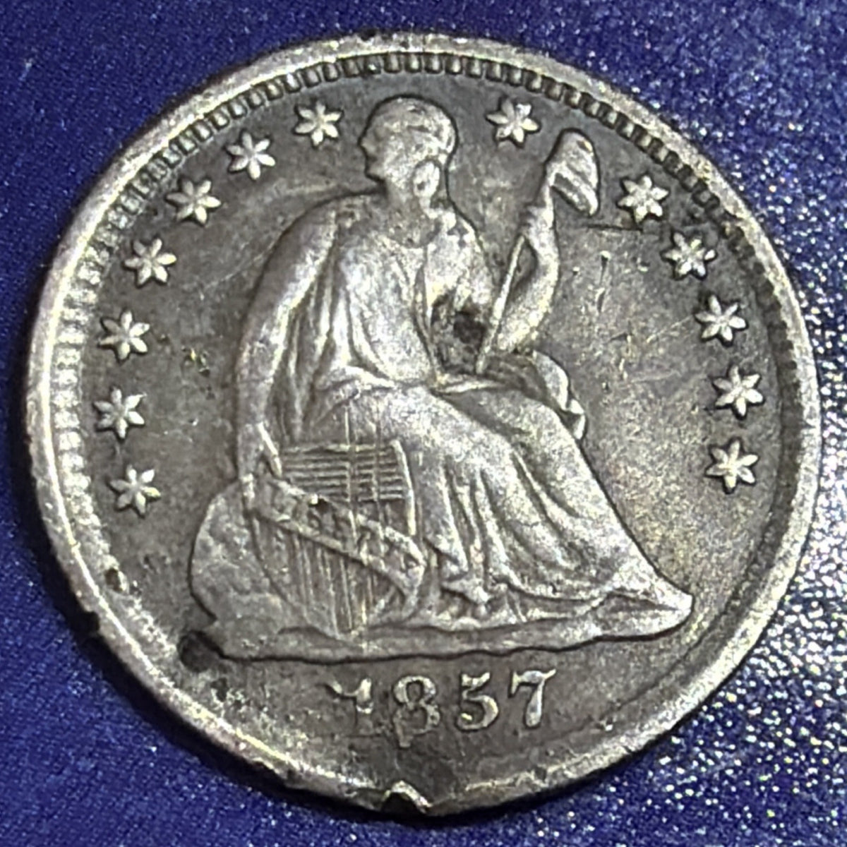 1857 Seated Liberty Half Dime 5C G Good Bent 90% Silver US Coin Philadelphia