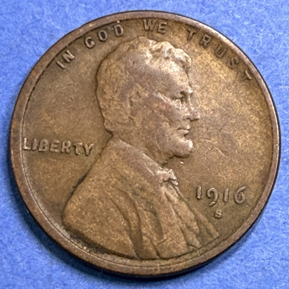 1916-S Lincoln Wheat Cent 1C VF Very Fine Semi Key Date US Bronze Penny