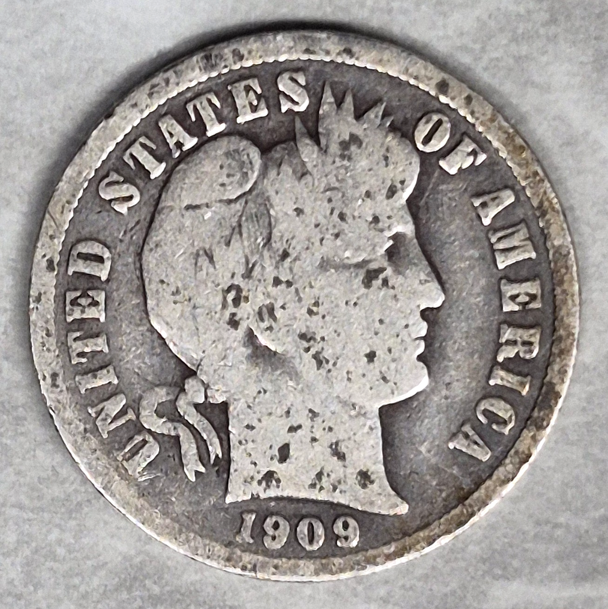 1909 Barber Dime 10C 90% Silver Philadelphia Mint Liberty Head Coin Good