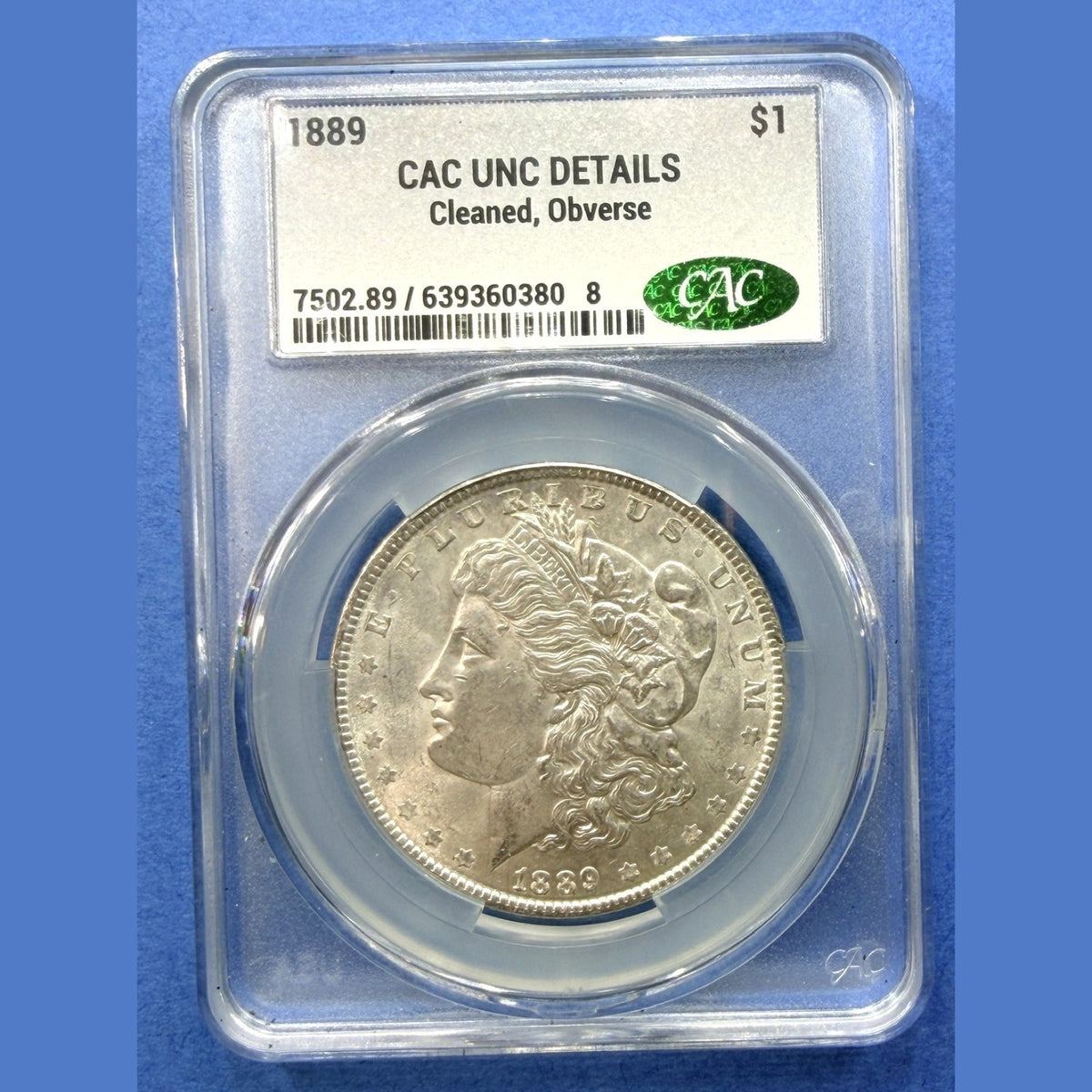 1889 Morgan Silver Dollar CAC UNC Details Cleaned Philadelphia Mint 90% Silver