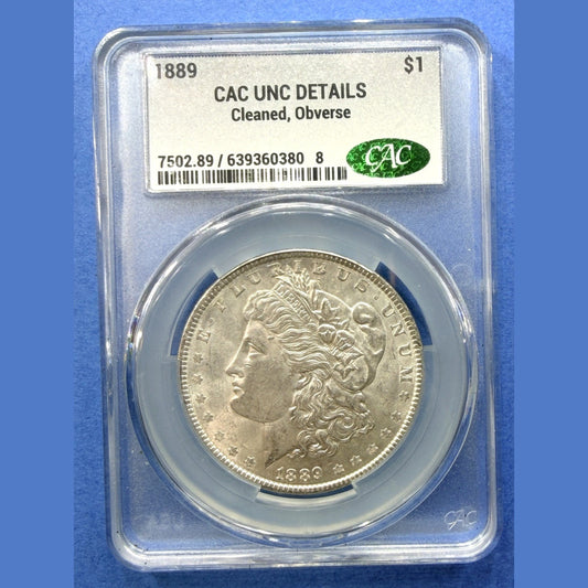 1889 Morgan Silver Dollar CAC UNC Details Cleaned Philadelphia Mint 90% Silver