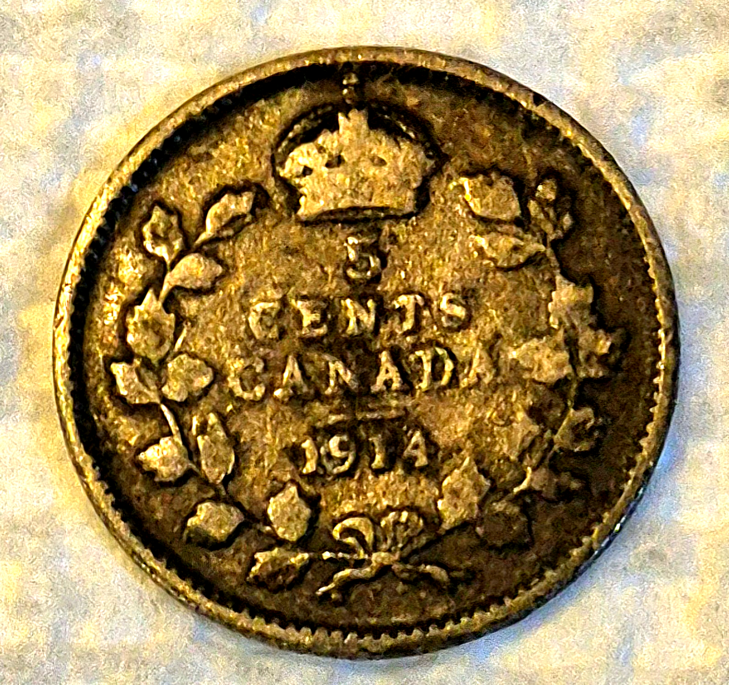 1914 Canada 5 Cents .925 Silver King George V, F-VF Features Year CA Entered WWI