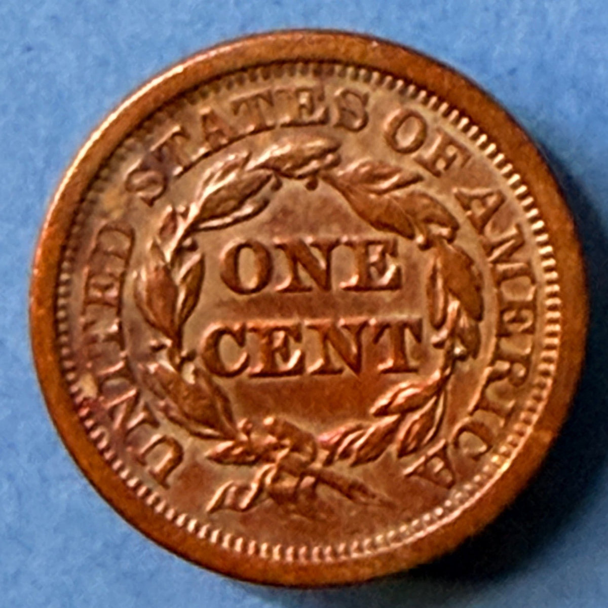 1851 Braided Hair Large Cent 1C XF-AU Rainbow Toned Copper Penny US Coin