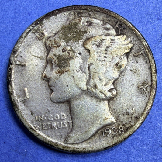1938 Mercury Dime 10C VF Very Fine Winged Liberty Fasces 90% Silver Coin