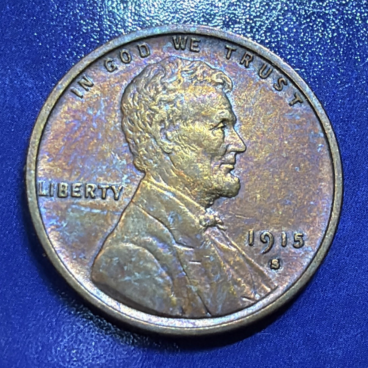 1915-S Lincoln Wheat Cent 1C XF-AU Toned US Coin San Francisco