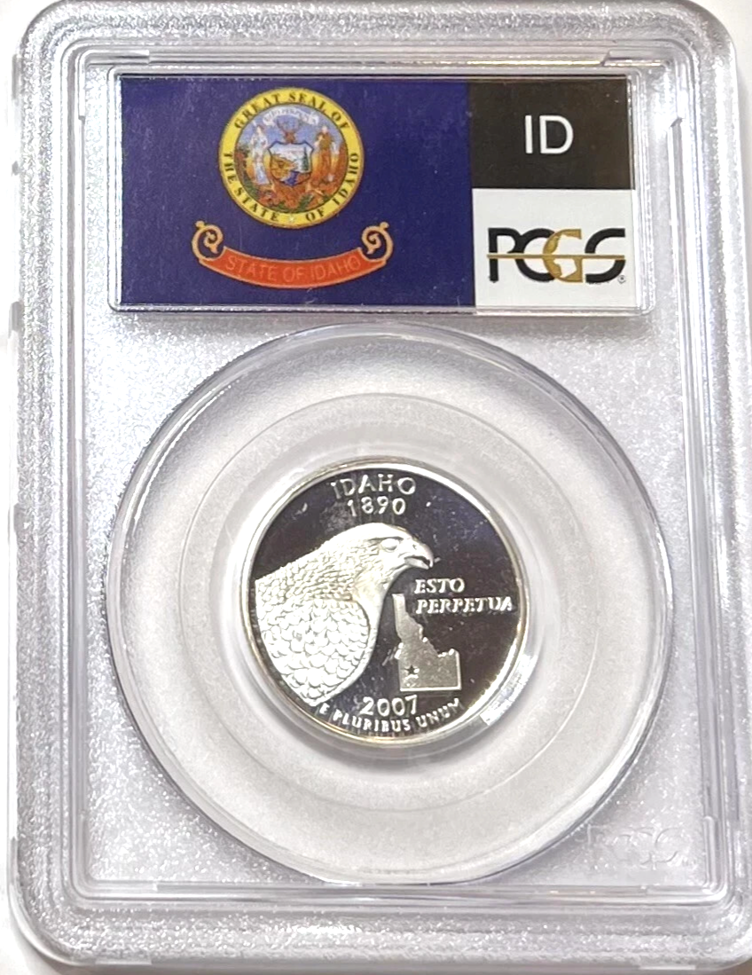 ✅ 2007-S Idaho 90% SILVER Washington Quarter ~ PCGS PR69DCAM State Flag Label