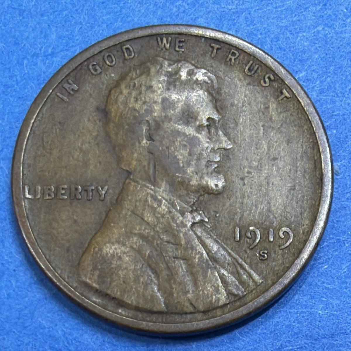 1919-S Lincoln Wheat Cent 1C XF-AU Woody Improper Alloy Mix Penny San Francisco