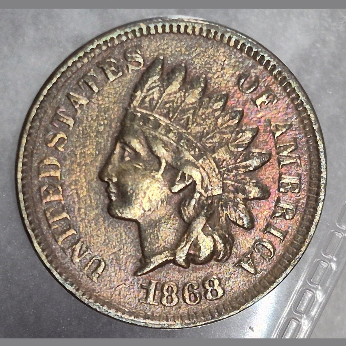 1868 Indian Head Cent Penny 1C XF+ Extremely Fine Rainbow Toned Scarce Date