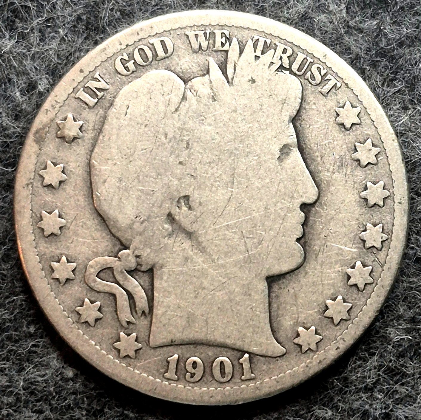 1901 S Barber Half Dollar 50c Good Features, Harder Semi-Key Date