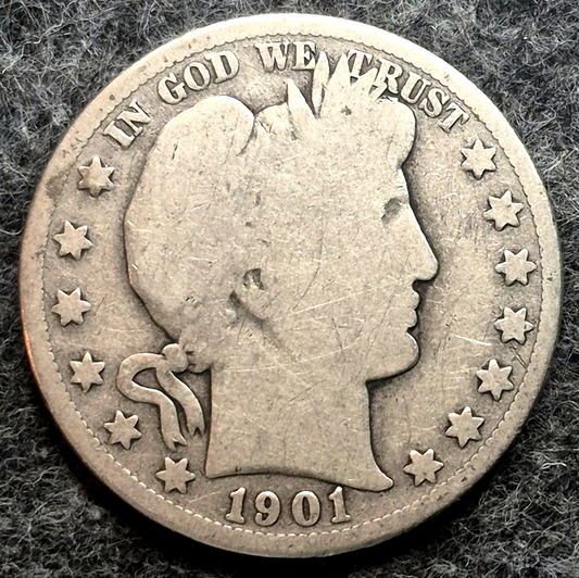 1901 S Barber Half Dollar 50c Good Features, Harder Semi-Key Date