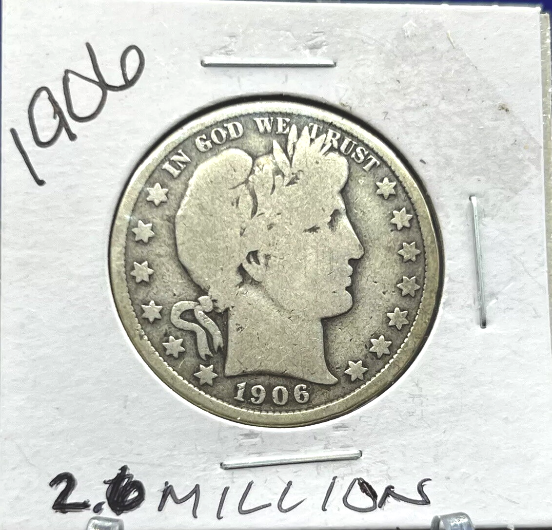 1906 P Barber Half Dollar 90% Silver 50c Coin Strong VG Features