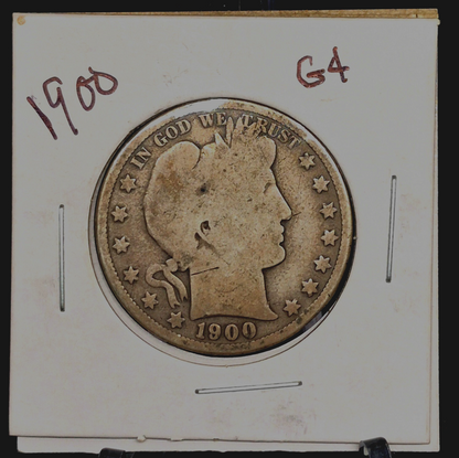 1900 Barber Half Dollar 90% Silver Good Features Full Rims Partial Motto 50C