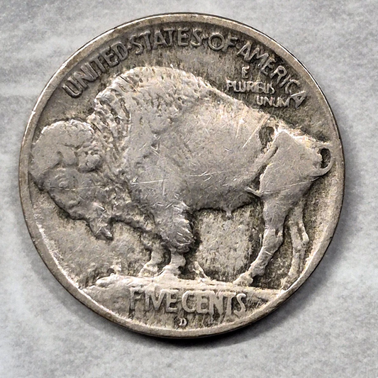 1913-D Buffalo Nickel Type 1 Raised Mound VF First Year 5C Low Mintage Denver