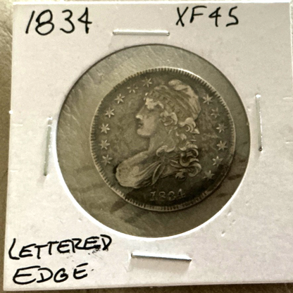 1834 Capped Bust Half Dollar 90% SILVER Lg Date/Letters LETTERED EDGE Marked XF