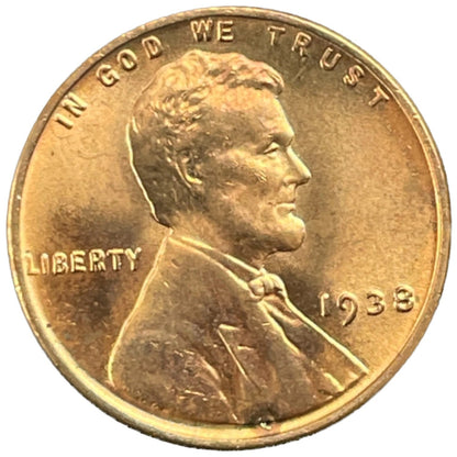 1938 P  Lincoln Wheat Cent BU Brilliant Uncirculated Gem from OBW Bank Roll