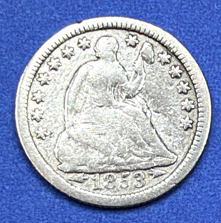 1853 Seated Liberty Half Dime Arrows at Date 90% Silver Fine Bold Date Type Coin