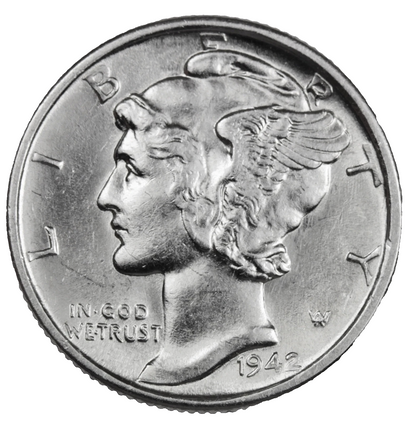 1942 P Mercury Dime BU Brilliant Uncirculated 90% Silver 10c Full Bands Coin