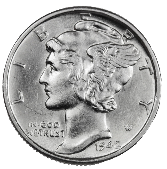 1942 P Mercury Dime BU Brilliant Uncirculated 90% Silver 10c Full Bands Coin