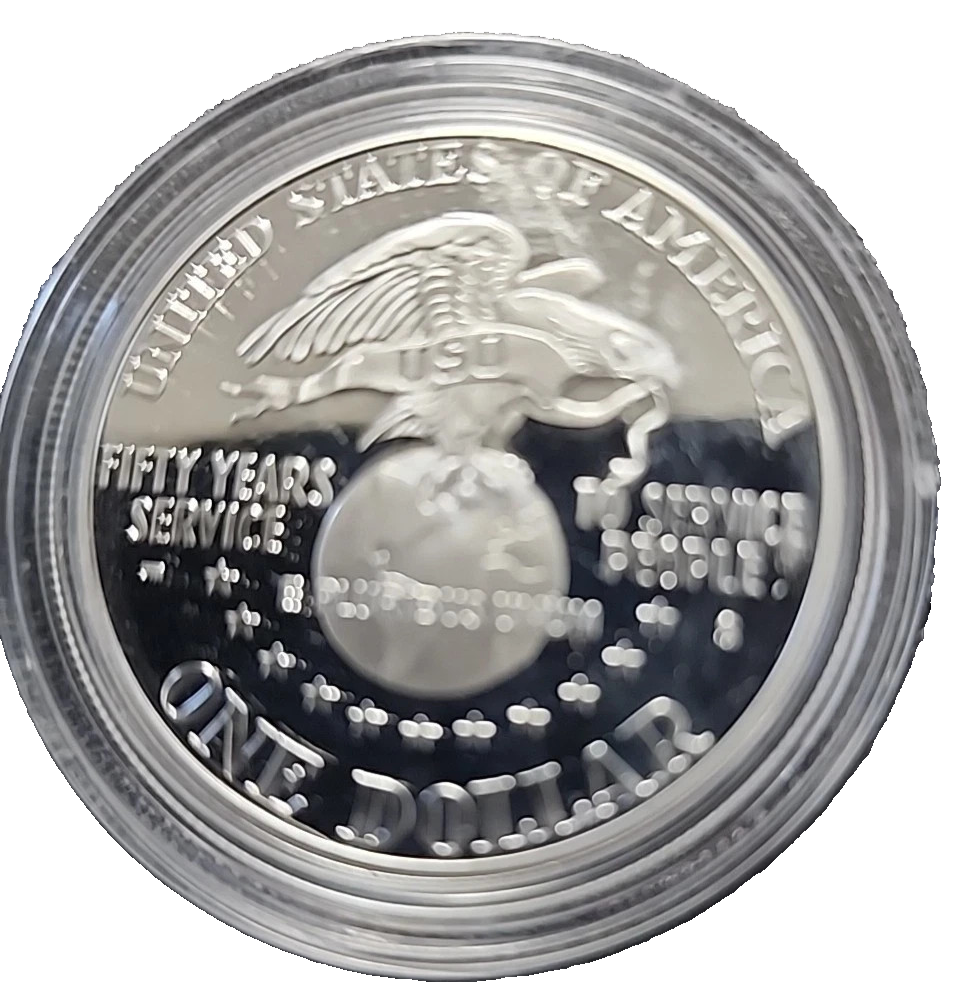1991 S USO 50th ANNIVERSARY 90% Silver Dollar Gem Proof Coin Holder and Case