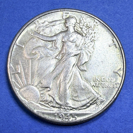 1945 Walking Liberty Half Dollar 50C AU About Uncirculated 90% Silver WWII Coin