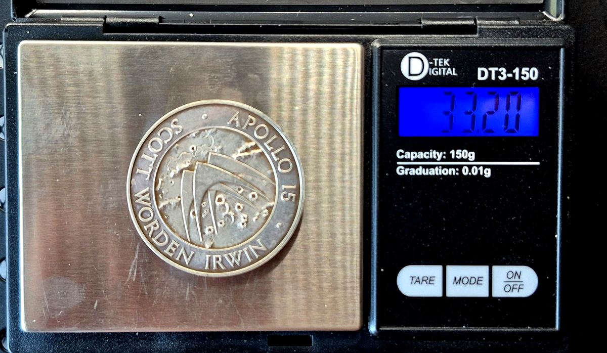 1971 Apollo 15 Scott Worden Irwin Sterling Medal 33g Version Mintage 31851 Toned